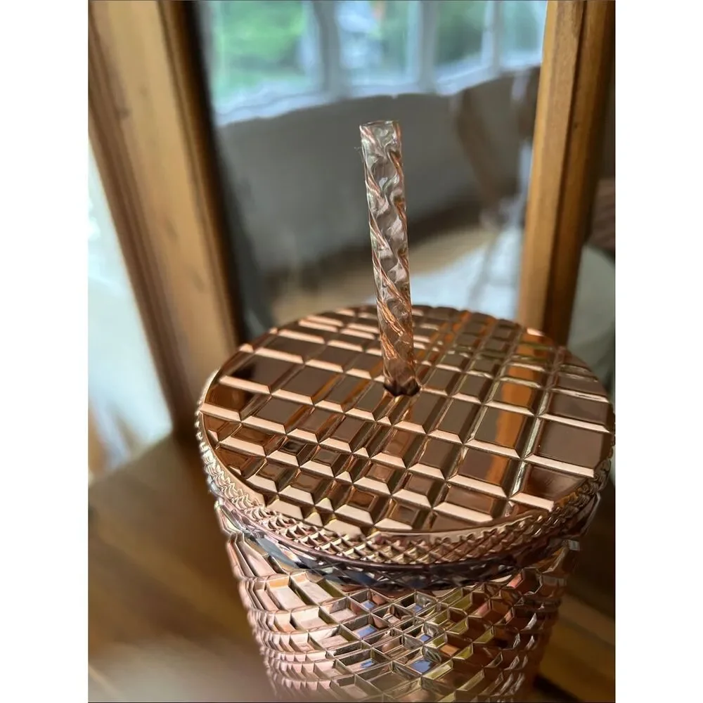 Starbucks Metallic Rose Gold Studded Tumbler with Straw
